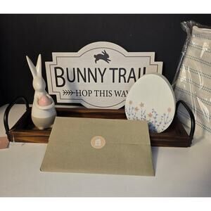 Decocrated Easter Tray Set Bunny Trail Sign Table Decor w/‎ pillow Cover